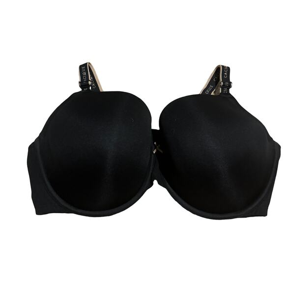 Cacique Black So Light Lightly Lined T-Shirt Bra Logo Strap Full Coverage 44F - Picture 1 of 6